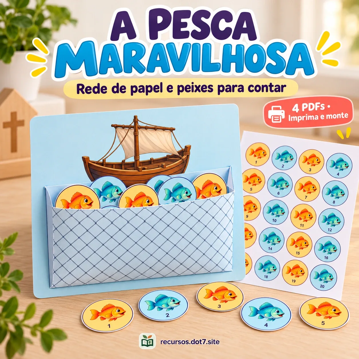 Prévia 1 de A Pesca Maravilhosa - Rede de papel e peixes para contar